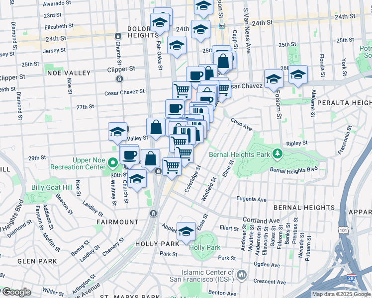 map of restaurants, bars, coffee shops, grocery stores, and more near in San Francisco