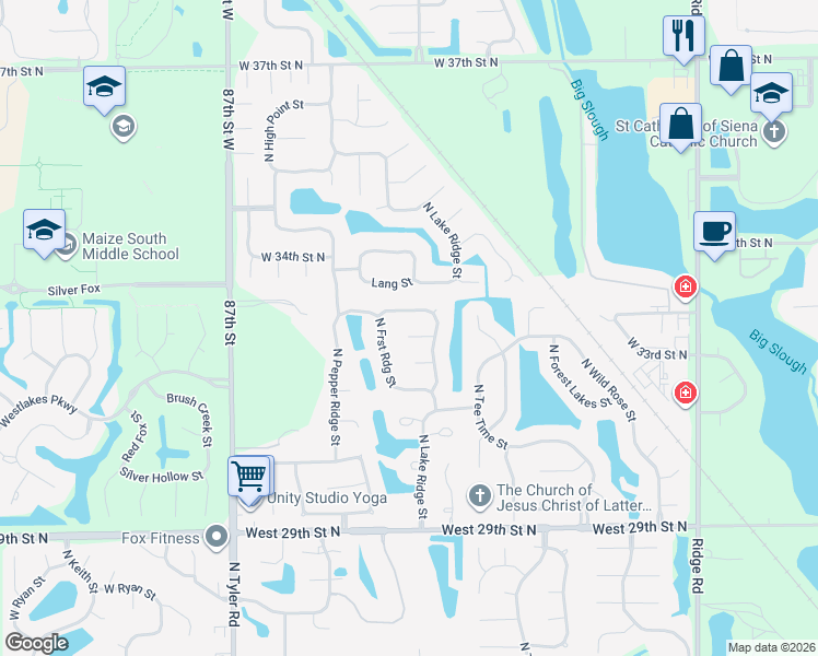 map of restaurants, bars, coffee shops, grocery stores, and more near 8104 W Forest Park St in Wichita