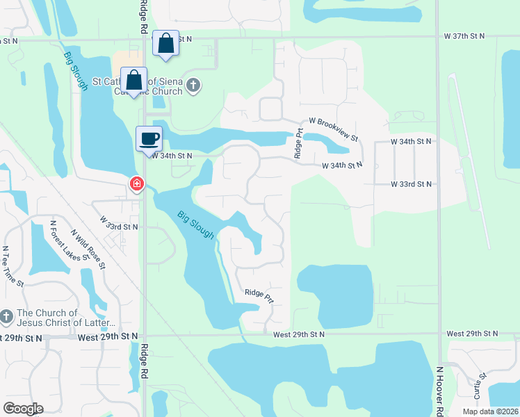 map of restaurants, bars, coffee shops, grocery stores, and more near 3333 North Northshore Circle in Wichita
