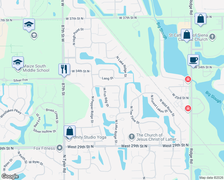 map of restaurants, bars, coffee shops, grocery stores, and more near 8104 W Forest Park St in Wichita