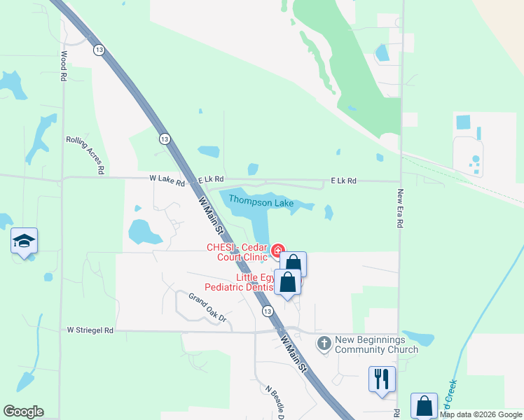 map of restaurants, bars, coffee shops, grocery stores, and more near 226 East New Thompson Lake Road in Carbondale