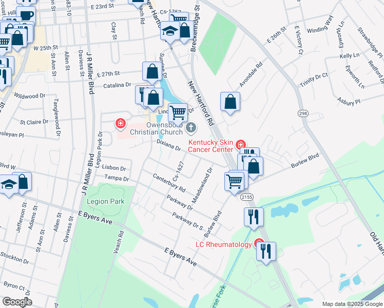 map of restaurants, bars, coffee shops, grocery stores, and more near 801 Cs-1624-30 in Owensboro