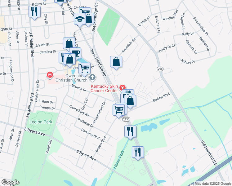map of restaurants, bars, coffee shops, grocery stores, and more near 2853-2871 New Hartford Road in Owensboro