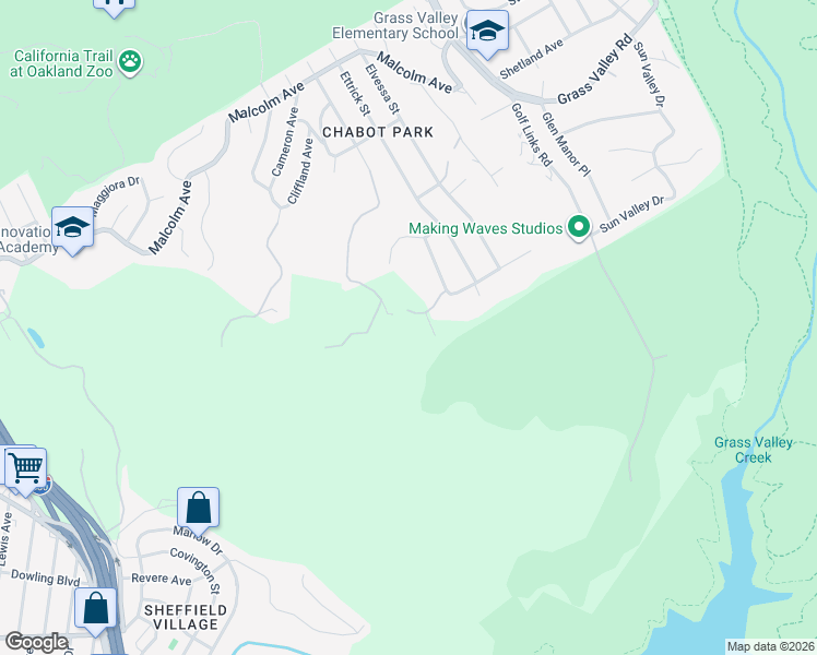map of restaurants, bars, coffee shops, grocery stores, and more near 6 Turner Court in Oakland