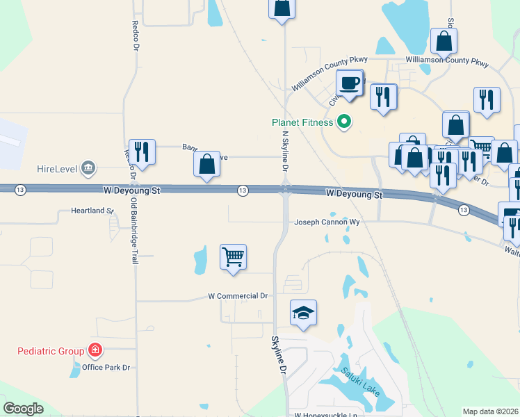map of restaurants, bars, coffee shops, grocery stores, and more near 2925 West Deyoung Street in Marion