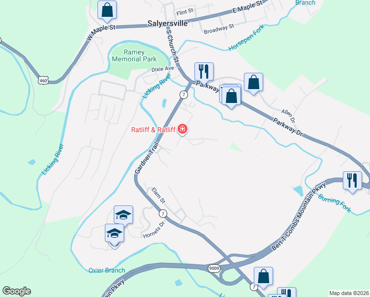 map of restaurants, bars, coffee shops, grocery stores, and more near 226 Patrick Drive in Salyersville