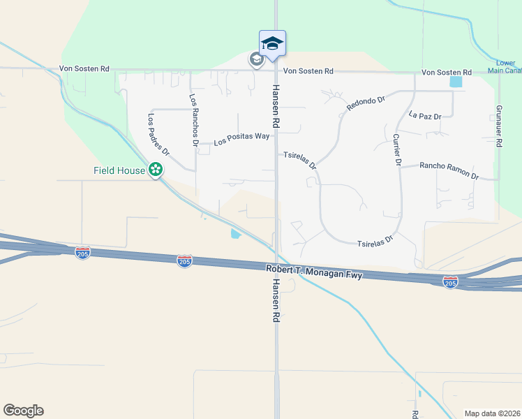 map of restaurants, bars, coffee shops, grocery stores, and more near 23595 Hansen Road in Tracy