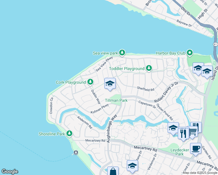 map of restaurants, bars, coffee shops, grocery stores, and more near 200 Aughinbaugh Way in Alameda