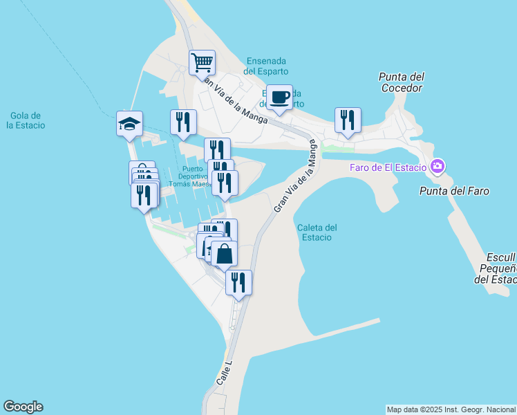 map of restaurants, bars, coffee shops, grocery stores, and more near in San Javier