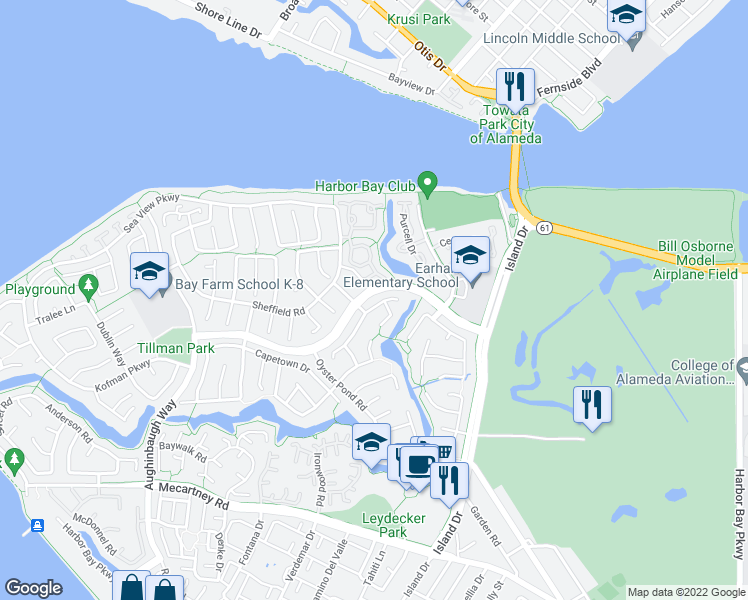 map of restaurants, bars, coffee shops, grocery stores, and more near 117 Sable Pointe in Alameda