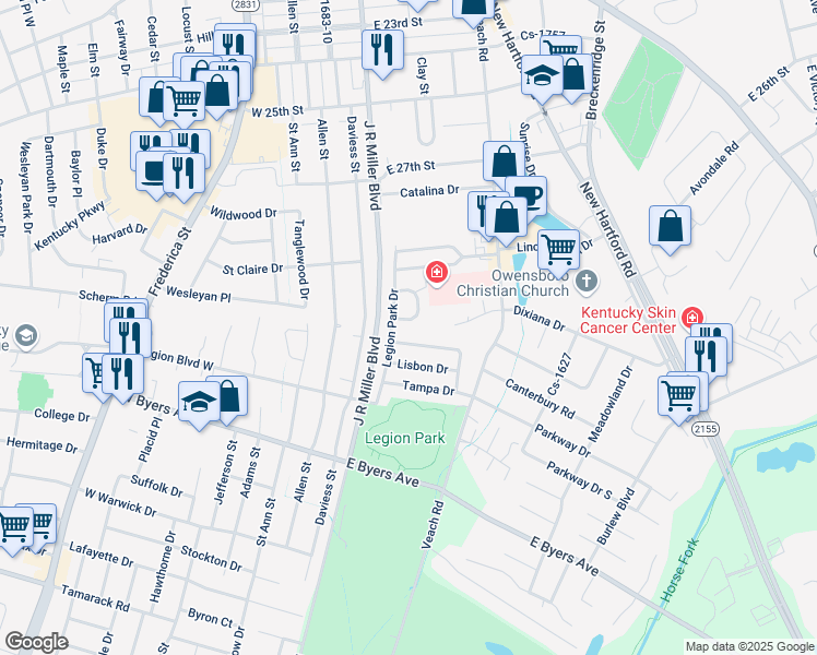 map of restaurants, bars, coffee shops, grocery stores, and more near 2967 Mcalister Pl in Owensboro