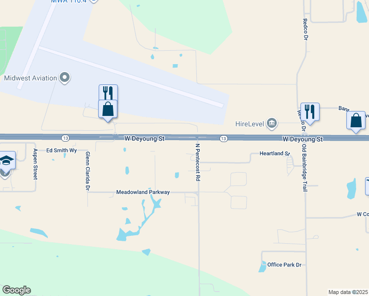 map of restaurants, bars, coffee shops, grocery stores, and more near 3959-4129 West Deyoung Street in Marion