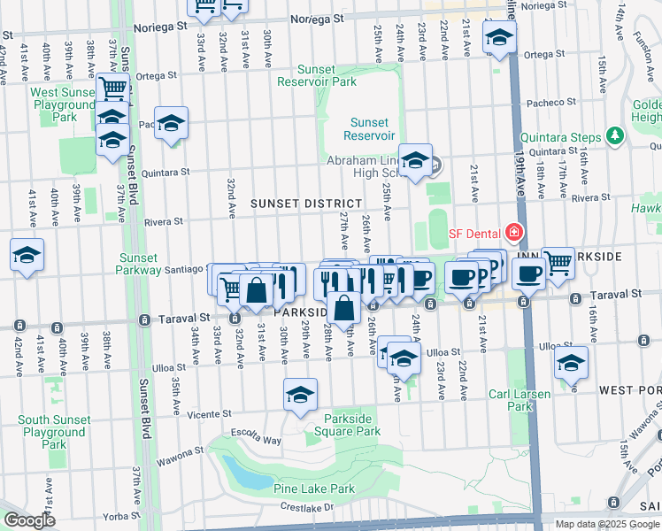 map of restaurants, bars, coffee shops, grocery stores, and more near 2296 28th Avenue in San Francisco