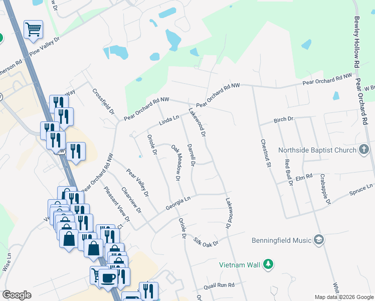 map of restaurants, bars, coffee shops, grocery stores, and more near 201-219 Darrell Dr in Elizabethtown