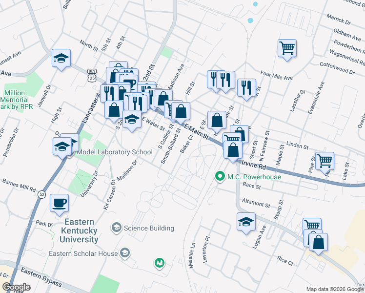 map of restaurants, bars, coffee shops, grocery stores, and more near 517 Baker Court in Richmond