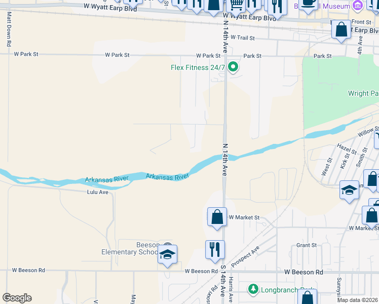map of restaurants, bars, coffee shops, grocery stores, and more near 1820 Pheasant Street in Dodge City