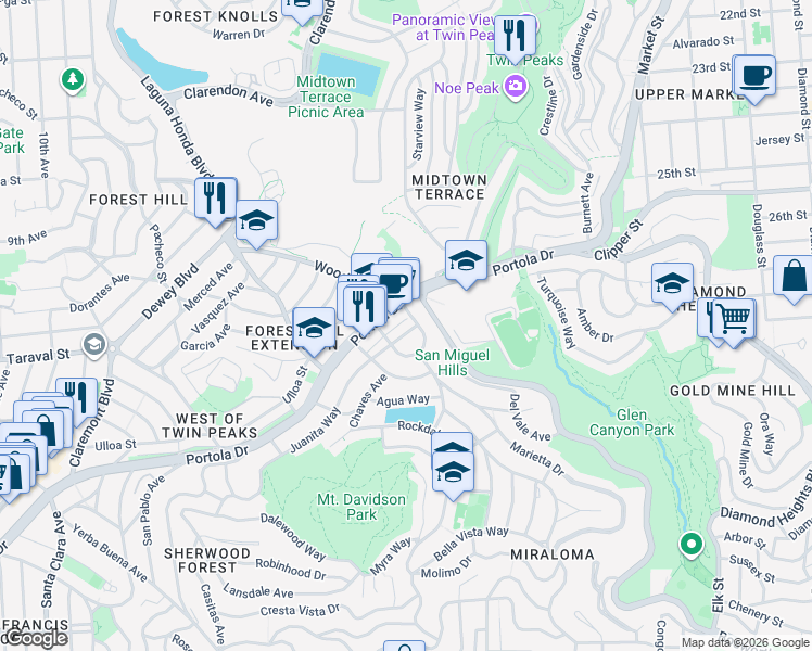 map of restaurants, bars, coffee shops, grocery stores, and more near in San Francisco