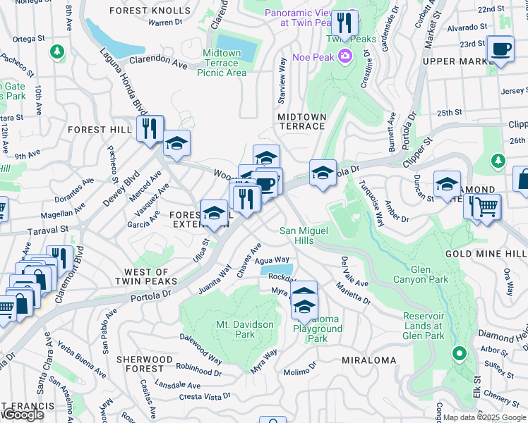 map of restaurants, bars, coffee shops, grocery stores, and more near in San Francisco