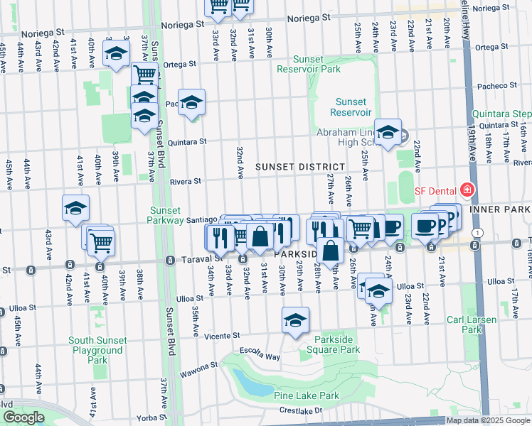 map of restaurants, bars, coffee shops, grocery stores, and more near 2294 31st Avenue in San Francisco