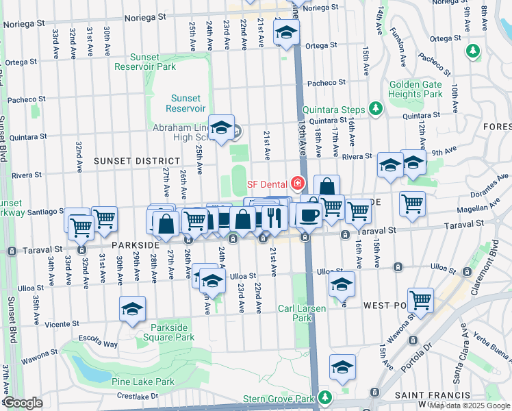map of restaurants, bars, coffee shops, grocery stores, and more near 2306 22nd Avenue in San Francisco