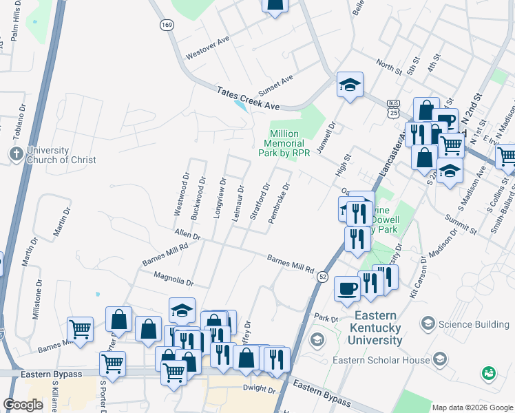 map of restaurants, bars, coffee shops, grocery stores, and more near 210 Stratford Drive in Richmond
