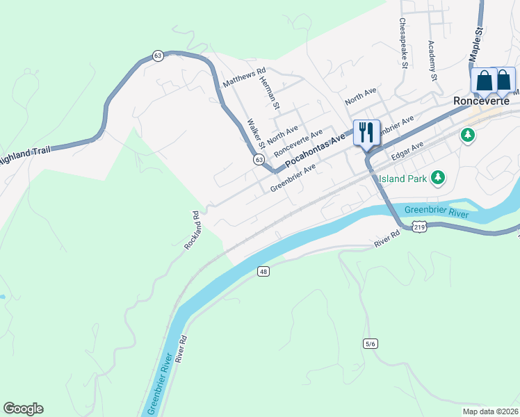 map of restaurants, bars, coffee shops, grocery stores, and more near 922 W Main St in Ronceverte