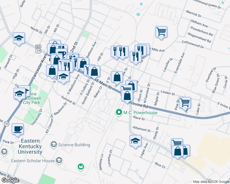 map of restaurants, bars, coffee shops, grocery stores, and more near 606 East Main Street in Richmond