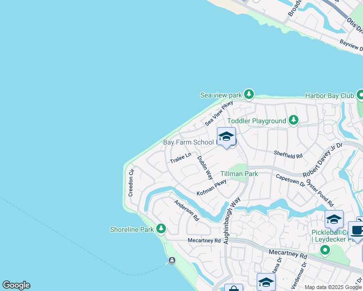 map of restaurants, bars, coffee shops, grocery stores, and more near 38 Shamrock Ln in Alameda