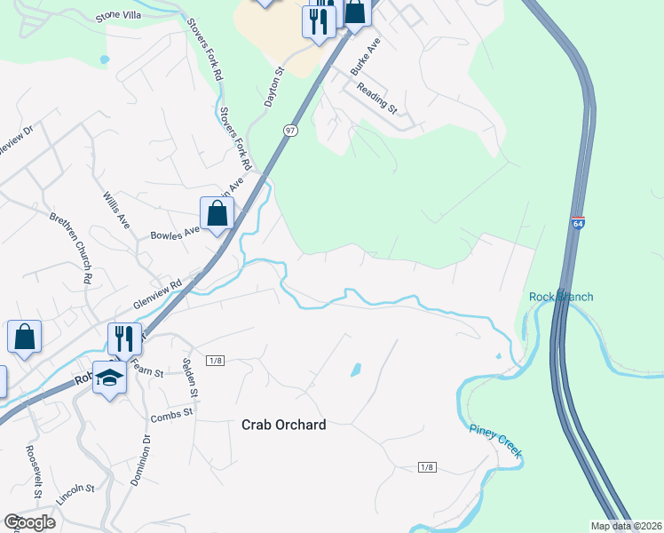 map of restaurants, bars, coffee shops, grocery stores, and more near 111 Waddell Lane in Beckley