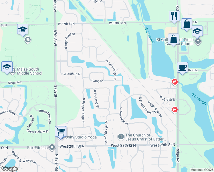 map of restaurants, bars, coffee shops, grocery stores, and more near 8104 West Forest Park Street in Wichita
