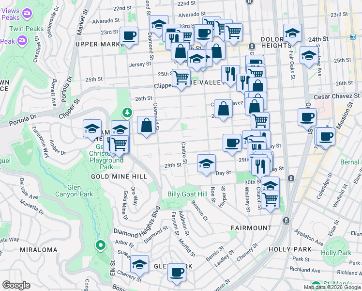 map of restaurants, bars, coffee shops, grocery stores, and more near in San Francisco