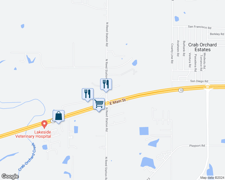 map of restaurants, bars, coffee shops, grocery stores, and more near 2400 Reed Station Parkway in Carbondale