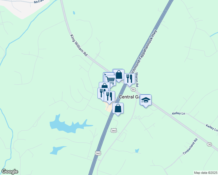 map of restaurants, bars, coffee shops, grocery stores, and more near 4915 Richmond Tappahannock Highway in Aylett