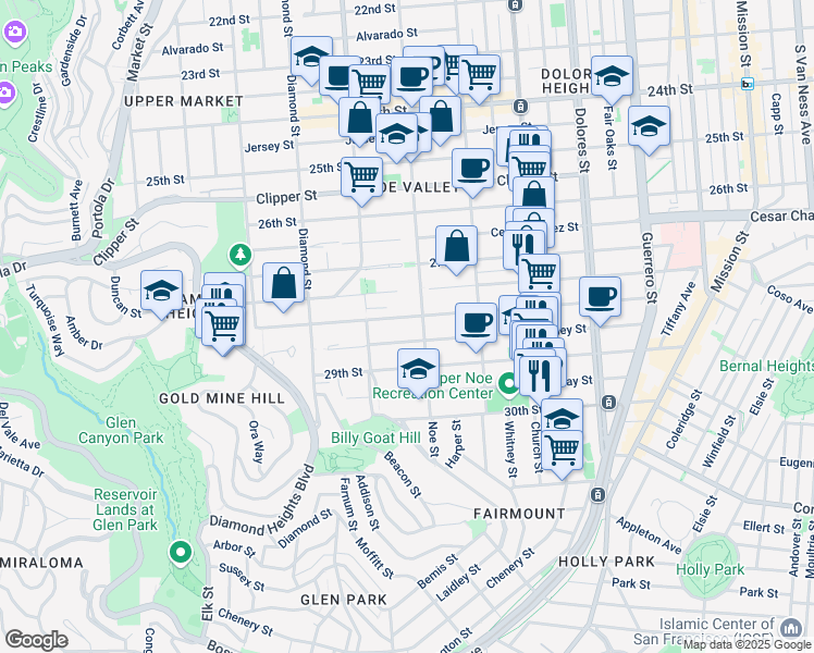 map of restaurants, bars, coffee shops, grocery stores, and more near 1536 Noe Street in San Francisco
