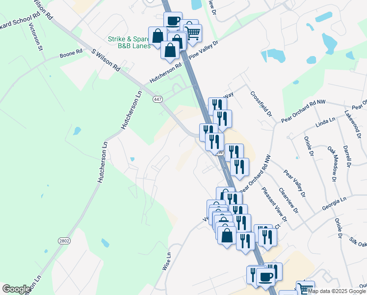 map of restaurants, bars, coffee shops, grocery stores, and more near 7231 South Wilson Road in Elizabethtown