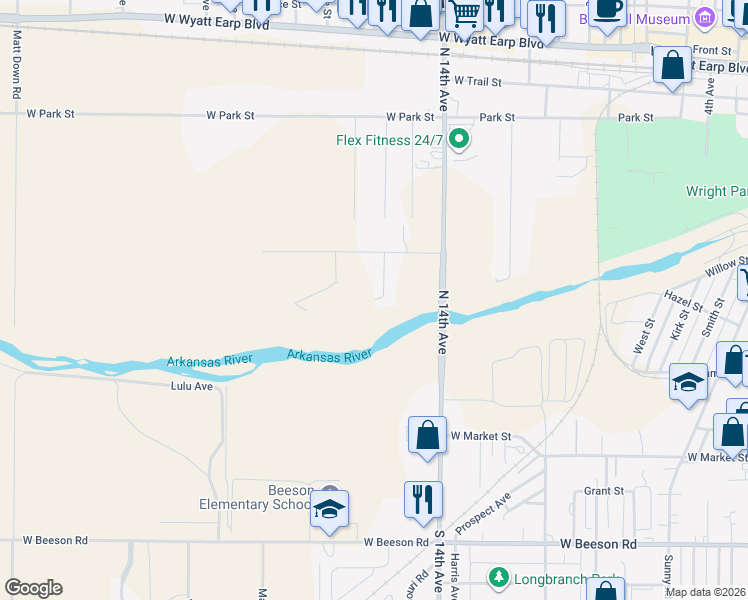 map of restaurants, bars, coffee shops, grocery stores, and more near 1820 Pheasant Street in Dodge City