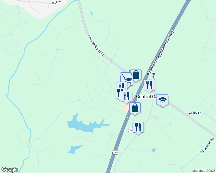 map of restaurants, bars, coffee shops, grocery stores, and more near 122 Central Parkway in Aylett
