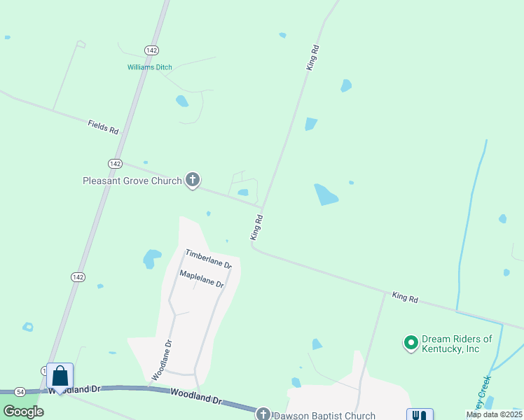 map of restaurants, bars, coffee shops, grocery stores, and more near 4465 King Road in Philpot