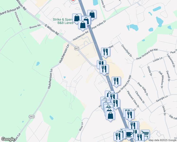 map of restaurants, bars, coffee shops, grocery stores, and more near 7231 South Wilson Road in Elizabethtown