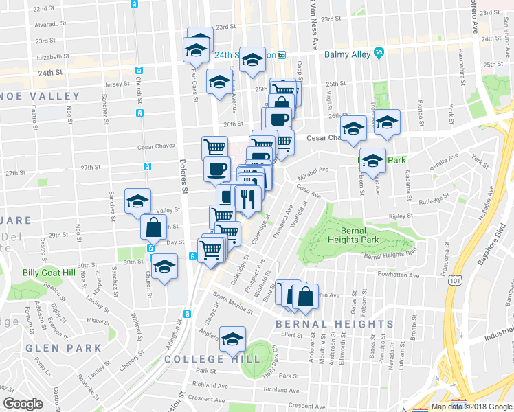 map of restaurants, bars, coffee shops, grocery stores, and more near in San Francisco