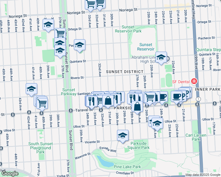 map of restaurants, bars, coffee shops, grocery stores, and more near 2294 31st Avenue in San Francisco