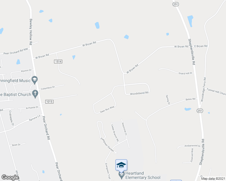 map of restaurants, bars, coffee shops, grocery stores, and more near Deer Run Way in Elizabethtown