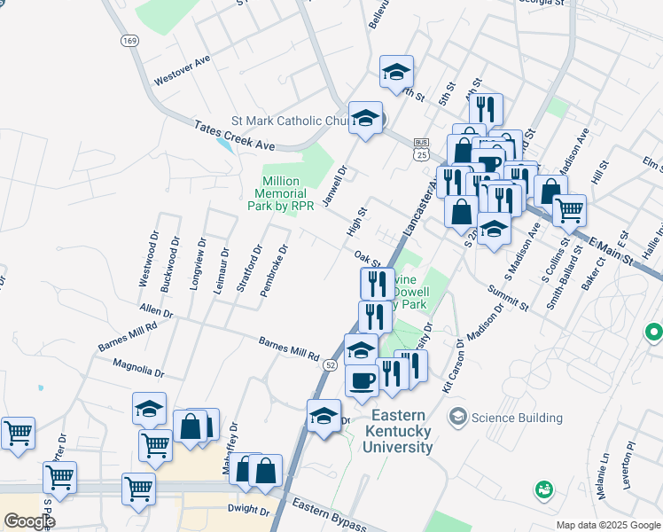 map of restaurants, bars, coffee shops, grocery stores, and more near 385 High Street in Richmond