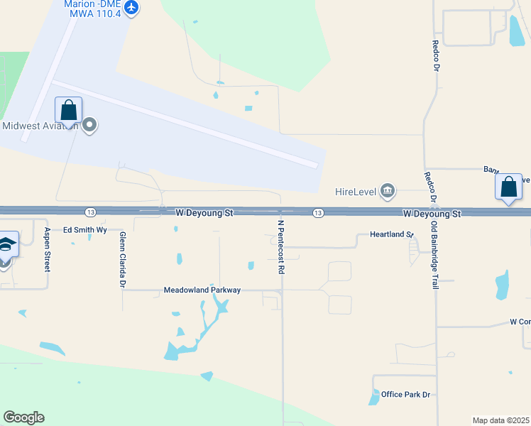 map of restaurants, bars, coffee shops, grocery stores, and more near 3959 West Deyoung Street in Marion