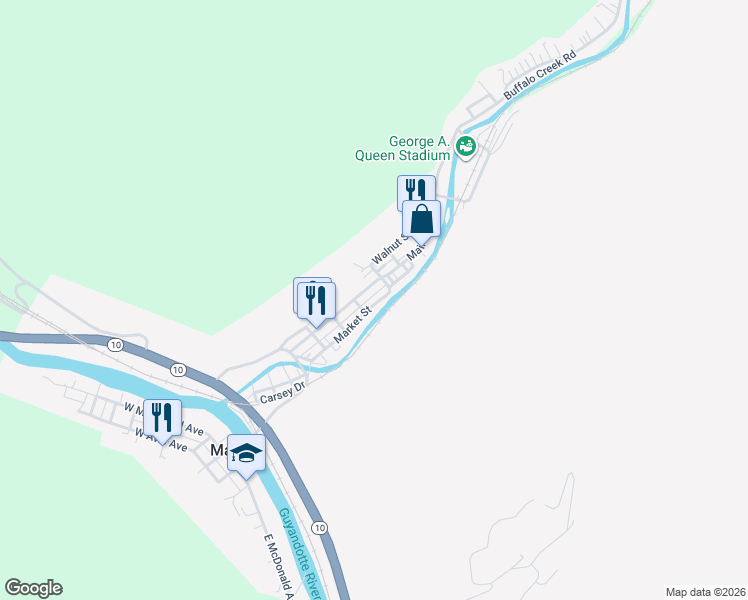 map of restaurants, bars, coffee shops, grocery stores, and more near 410 Market Street in Man