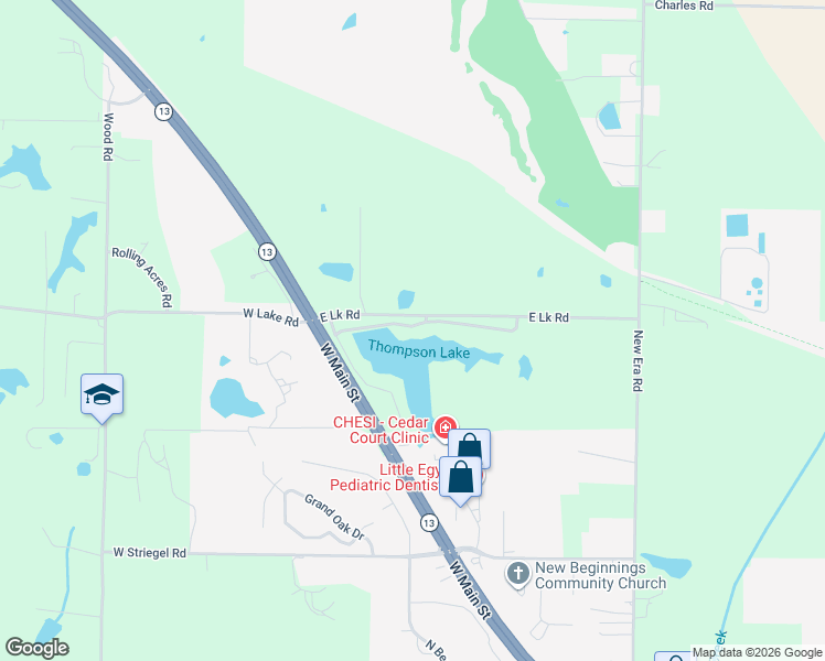 map of restaurants, bars, coffee shops, grocery stores, and more near 226 East New Thompson Lake Road in Carbondale
