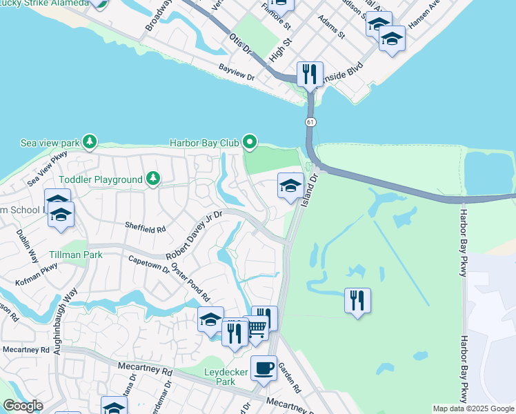 map of restaurants, bars, coffee shops, grocery stores, and more near 167 Purcell Drive in Alameda