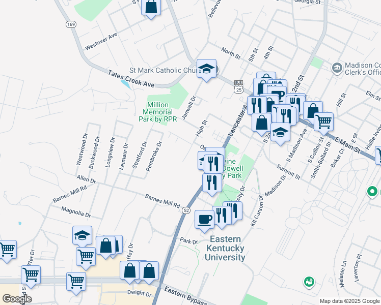 map of restaurants, bars, coffee shops, grocery stores, and more near 385 High Street in Richmond