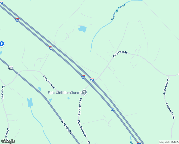 map of restaurants, bars, coffee shops, grocery stores, and more near 2325 Goodluck Road in Maidens
