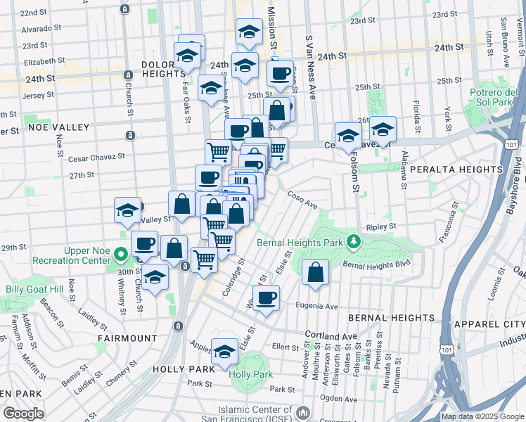 map of restaurants, bars, coffee shops, grocery stores, and more near in San Francisco